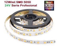 Tira LED Flexible 24V 12W/mt 60 Led/mt SMD 5050 IP20 Serie Profesional IRC >95, Rollo 10 mts